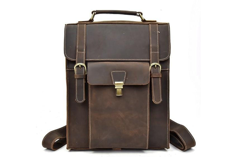mens brown leather backpack purse
