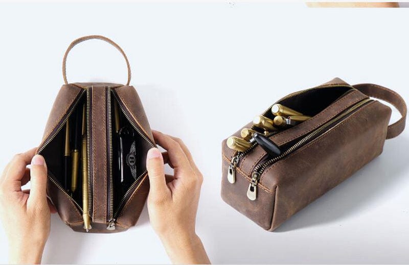 Large Leather Pencil Case Pen Bag – LeatherNeo