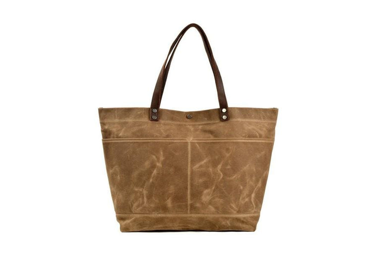 khaki canvas shoulder tote bag