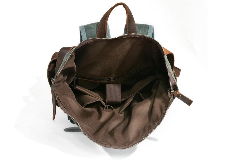 canvas backpack with leather bottom Functional Waxed Canvas Roll Top Backpack for All Occasions Coffee