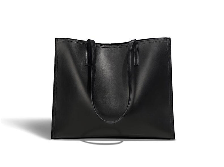 Black Leather Shoulder Tote Handbag