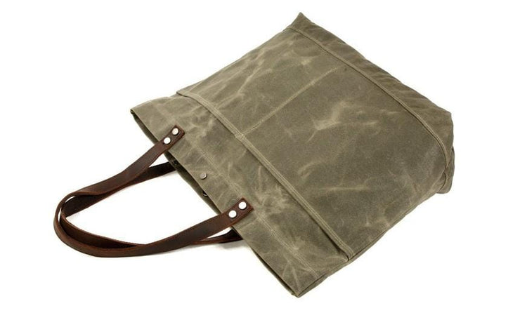 army green canvas shoulder tote bag with pockets