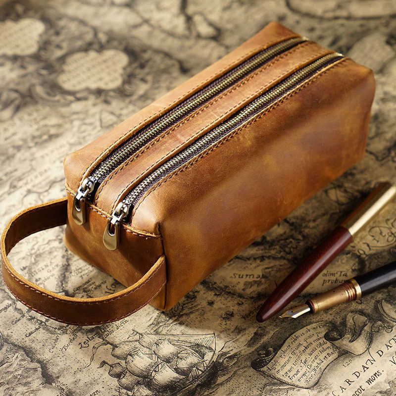Large Leather Pencil Case Pen Bag – LeatherNeo