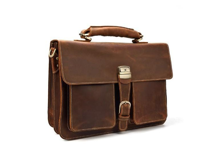 distressed brown leather messenger satchel