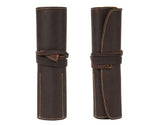 leather pen roll with strap closure