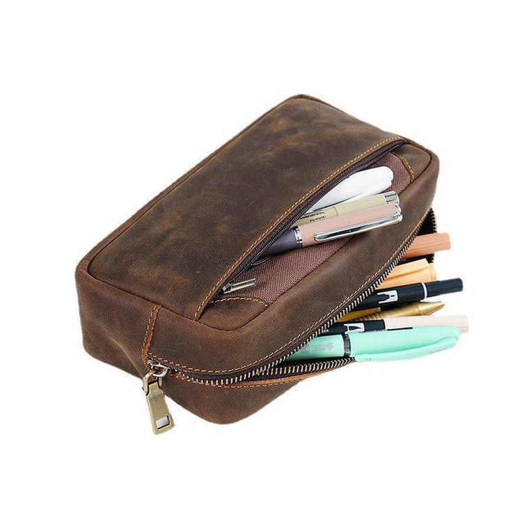 Womens Leather Pencil Case Pen Bag