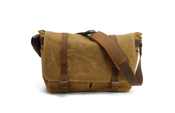 handmade leather canvas laptop messenger shoulder bag