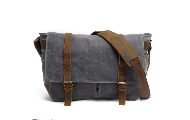 grey canvas messenger bag