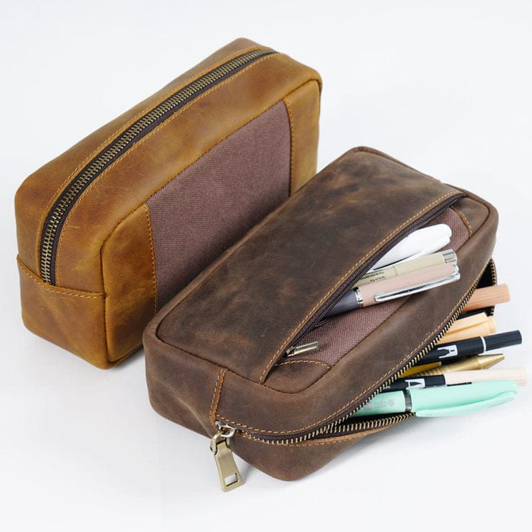 Handmade Unisex Leather Pencil Case Pen Bag