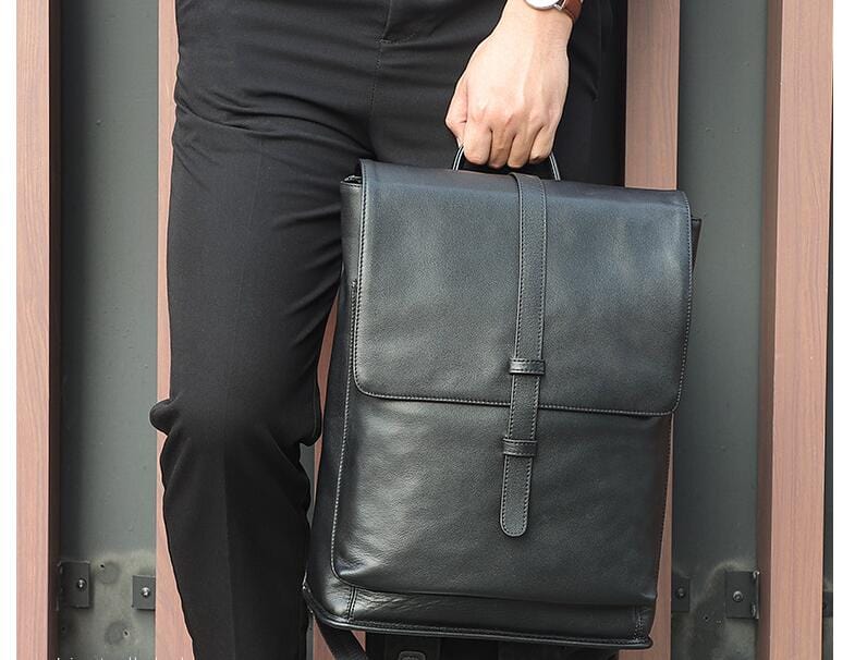 black leather fashion backpack purse Black Small Leather Backpack Wallet Bag