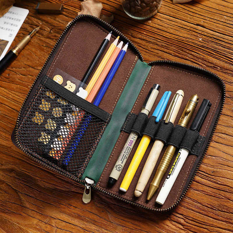 Distressed Leather Pencil Roll Case / Leather Artist Tool Roll