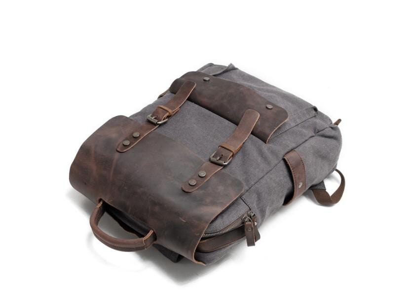 canvas and leather business backpack Vintage Blue & and secured with solid brass hardware Waxed Canvas Backpack. Laptop Backpack.