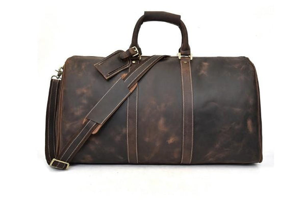 large brown leather travel bag