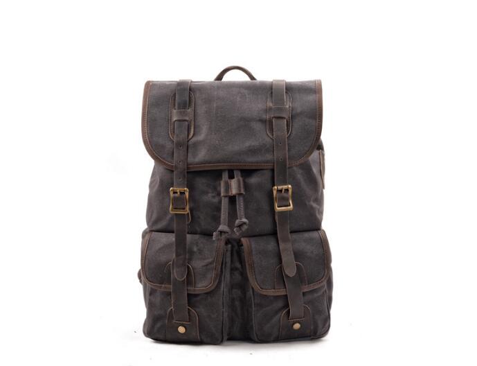canvas and leather backpack gray Canvas Travel Backpack with Laptop Sleeve and Multiple Pockets Grey