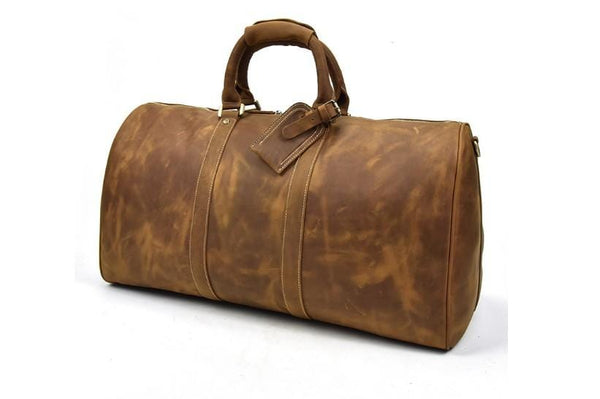 yellow brown leather luggage weekend bag