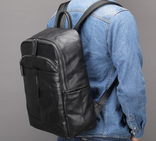 Handmade Large Black Leather Backpack Purse Bag LeatherNeo