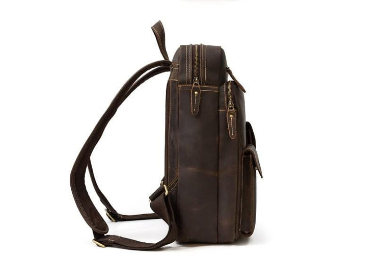 brown leather computer backpack purse