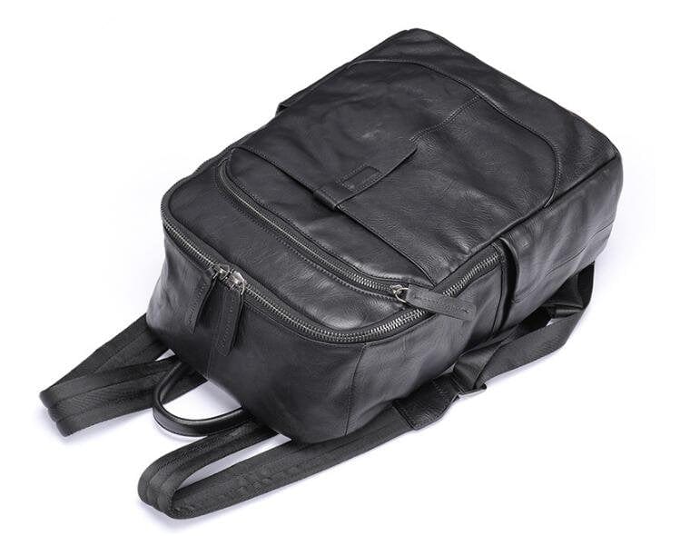 big black leather backpack mens Handmade large black leather backpack wallet bag – LeatherNeo