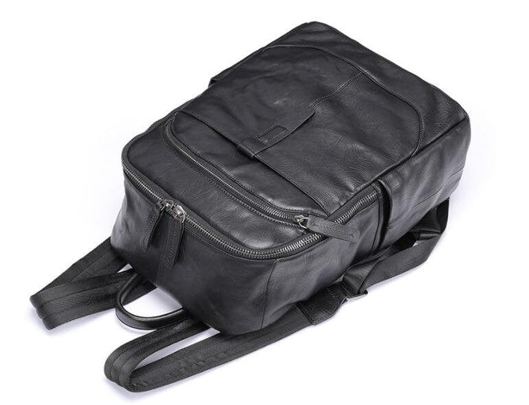 Handgemachte große schwarze Lederrucksack-Geldbeutel-Tasche
