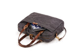 grey canvas leather messenger briefcase