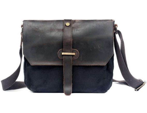 black small canvas messenger bag