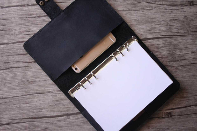 black leather binder planner