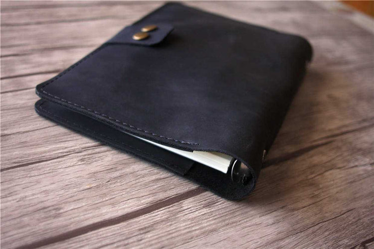 refillable black leather binder planner
