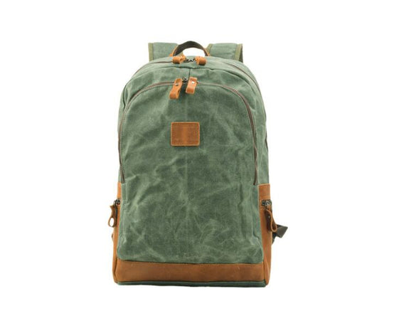 green canvas leather rucksack
