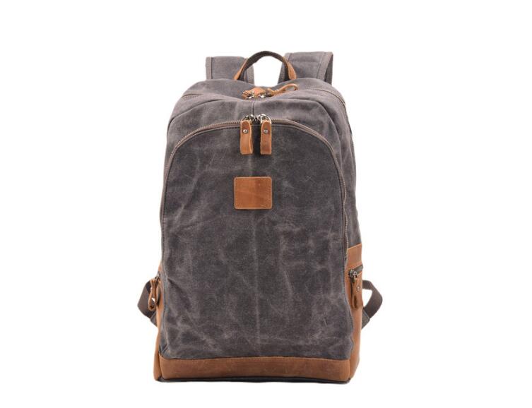 Canvas leather backpack grey, green – LeatherNeo Canvas leather backpack grey, green – LeatherNeo