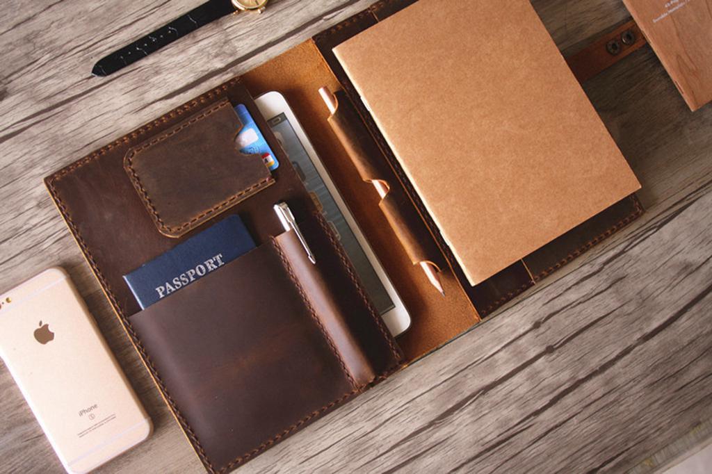 Handmade Brown Leather A5 Notebook Cover with Pen Holder + More! –  LeatherNeo