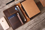 handmade brown leather a5 notebook cover with pen holder