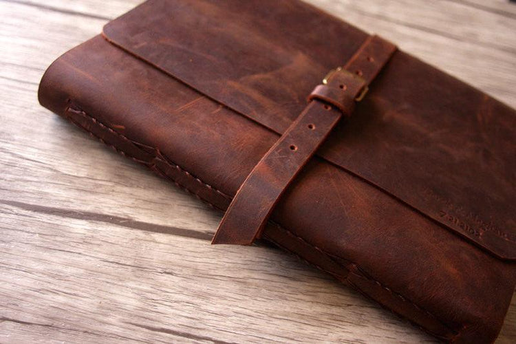 leather bound memory book with buckle closure