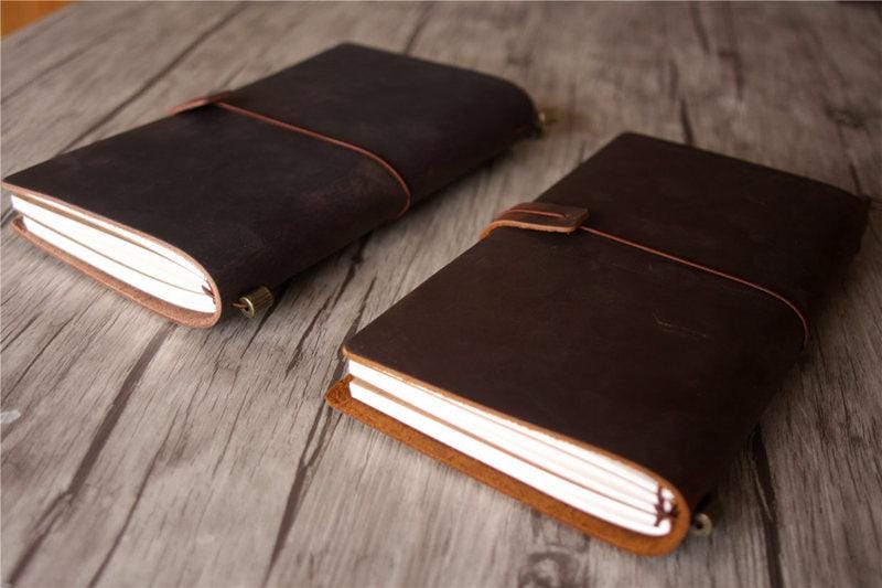 Customized Brown Leather Traveler's Notebook Journal with Pen Holder –  LeatherNeo