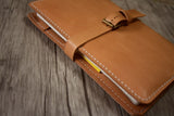 handmade leather vegan journal cover with ipad holder