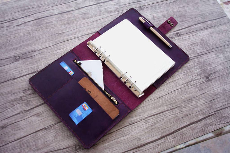  Purple Leather 6 Ring Binders Notebook