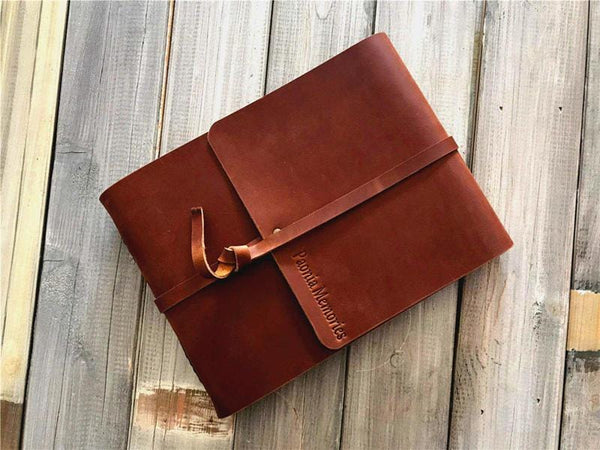 personalized brown leather photo album