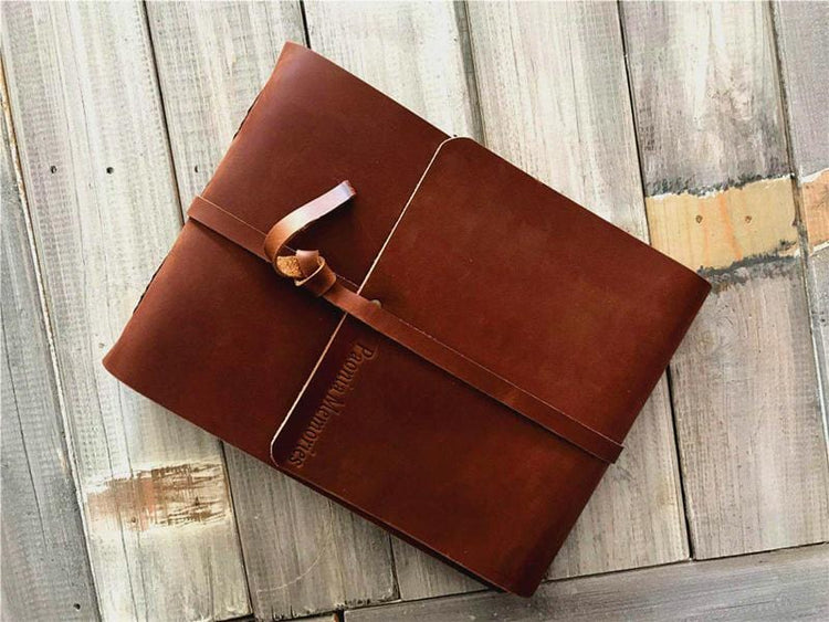 personalized brown leather photo album