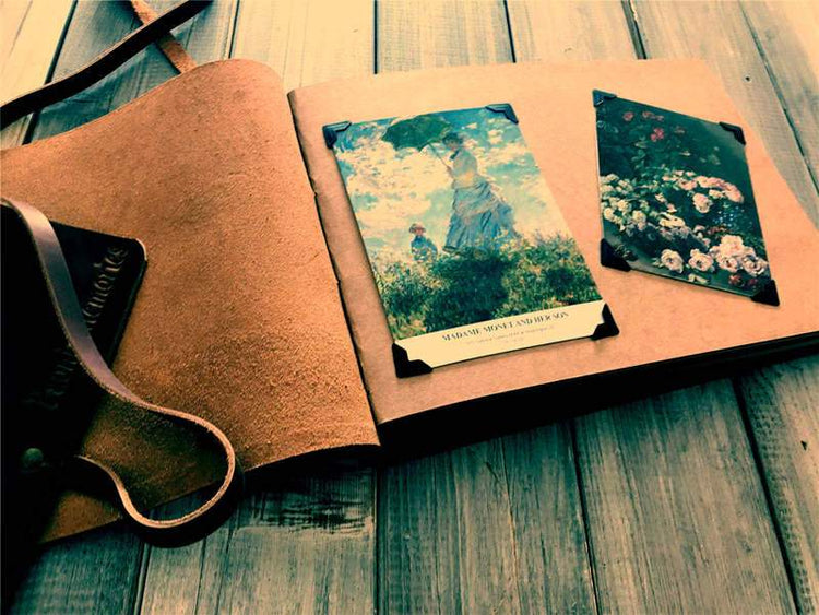 photos on personalized brown leather photo album