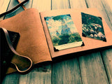 install photos on brown leather photo album