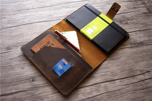 personalized brown leather a5 refillable notebook cover holder