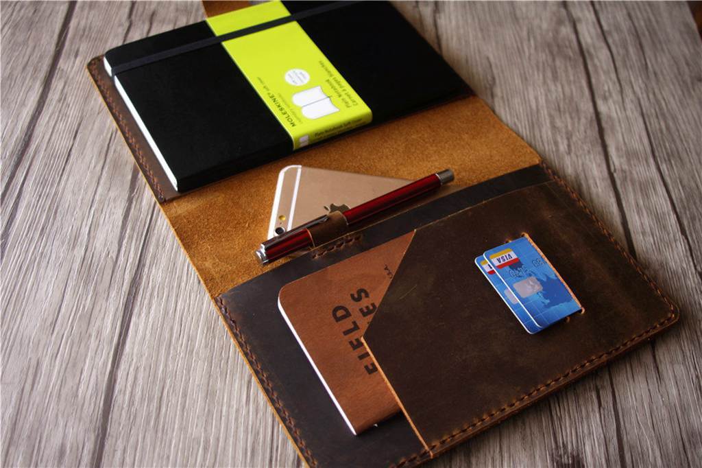 Personalized Brown Leather A5 Refillable Notebook Cover Holder