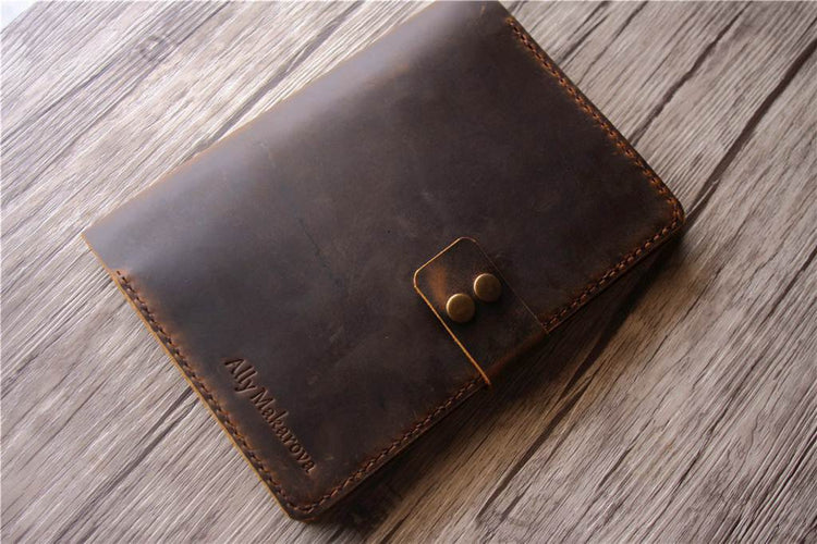personalized brown leather a5 refillable notebook cover holder
