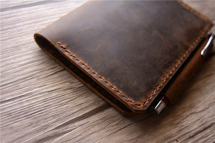 distressed brown leather passport wallet