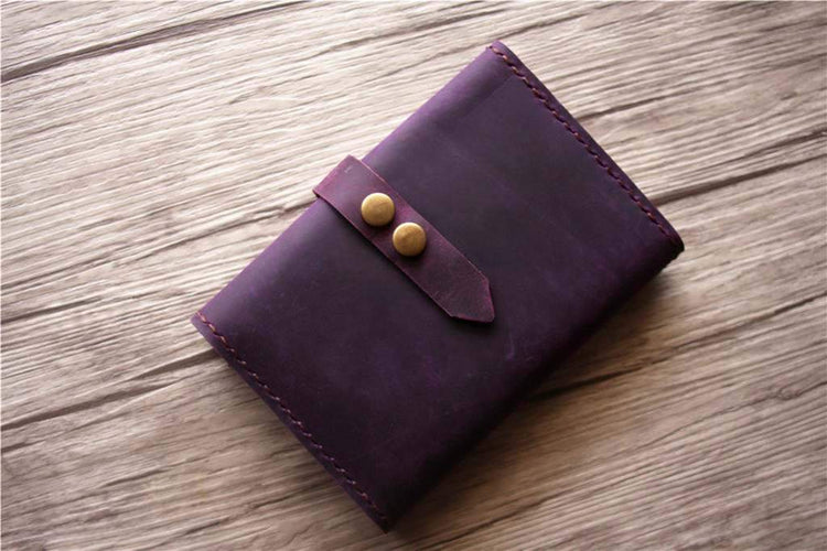 distressed purple leather passport wallet