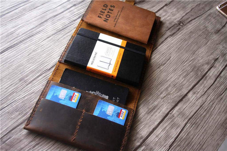 brown leather passport organizer