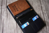 black leather passport wallet holder