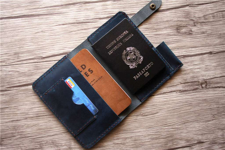 personalized blue leather passport cover