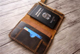 brown passport wallet with card holder