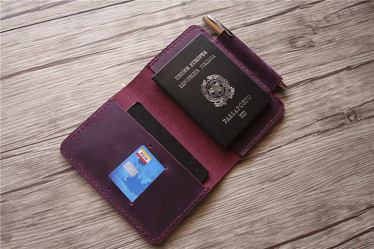 womens purple leather passport wallet