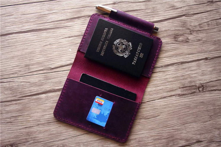 leather passport wallet with card sleeve